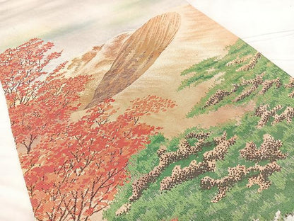 平和屋着物◎六通柄袋帯　風景文　引箔　正絹　逸品　BAAX4129qw