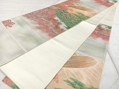 平和屋着物◎六通柄袋帯　風景文　引箔　正絹　逸品　BAAX4129qw
