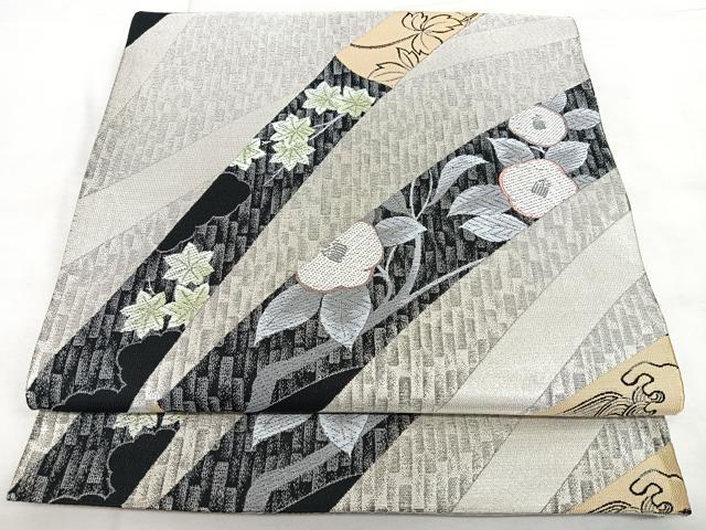 平和屋着物◎六通柄袋帯 唐織 若竹光琳絵巻 銀糸 正絹 逸品 BAAX4132qw