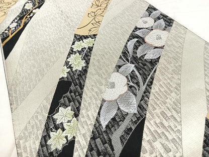 平和屋着物◎六通柄袋帯 唐織 若竹光琳絵巻 銀糸 正絹 逸品 BAAX4132qw