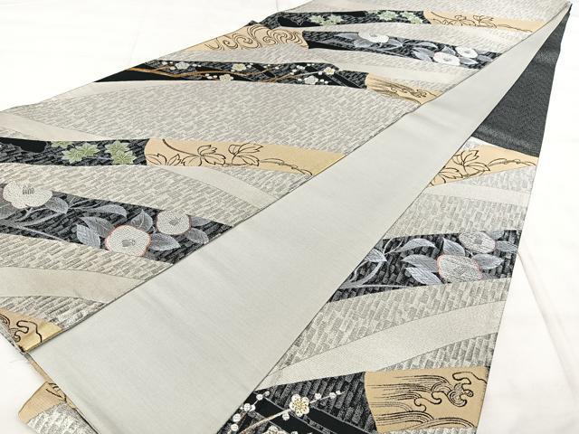 平和屋着物◎六通柄袋帯 唐織 若竹光琳絵巻 銀糸 正絹 逸品 BAAX4132qw