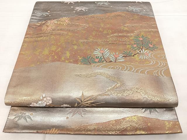 平和屋着物◎六通柄袋帯 みかげ錦 裂取松竹文 金銀糸 引箔 正絹 逸品 BAAX4134qw