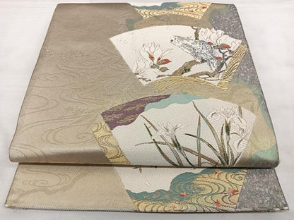 平和屋着物◎六通柄袋帯 唐織 景年画譜 木蘭に鸚鵡 金糸 引箔 正絹 逸品 BAAX4142qw