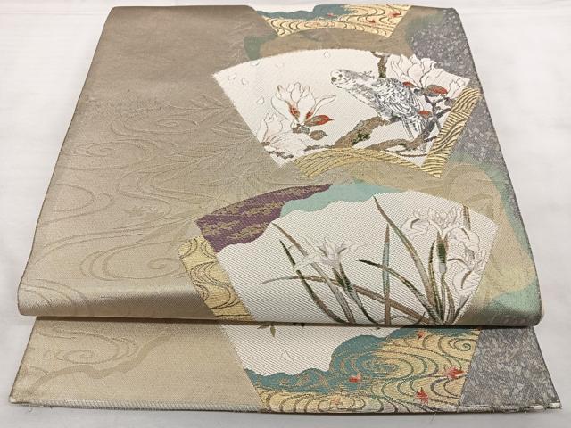 平和屋着物◎六通柄袋帯 唐織 景年画譜 木蘭に鸚鵡 金糸 引箔 正絹 逸品 BAAX4142qw