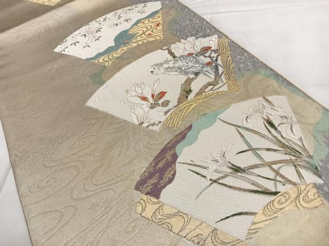 平和屋着物◎六通柄袋帯 唐織 景年画譜 木蘭に鸚鵡 金糸 引箔 正絹 逸品 BAAX4142qw