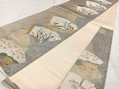 平和屋着物◎六通柄袋帯 唐織 景年画譜 木蘭に鸚鵡 金糸 引箔 正絹 逸品 BAAX4142qw