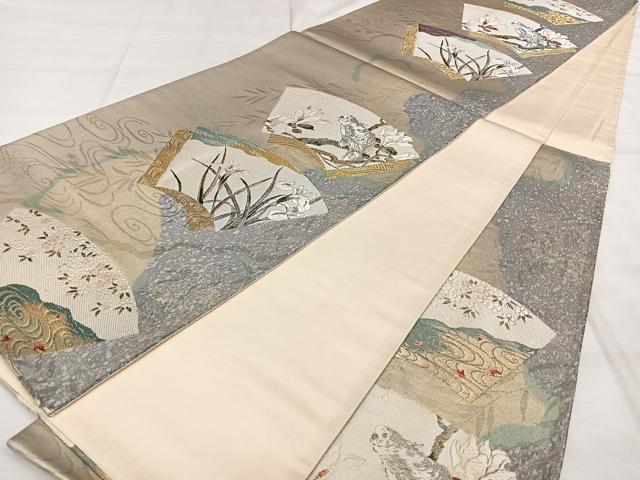 平和屋着物◎六通柄袋帯 唐織 景年画譜 木蘭に鸚鵡 金糸 引箔 正絹 逸品 BAAX4142qw