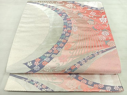 平和屋着物◎六通柄袋帯　唐織　花鳥文　銀糸　正絹　逸品　BAAX4143qw