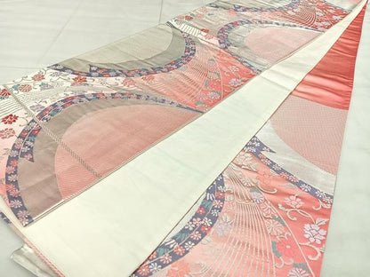 平和屋着物◎六通柄袋帯　唐織　花鳥文　銀糸　正絹　逸品　BAAX4143qw