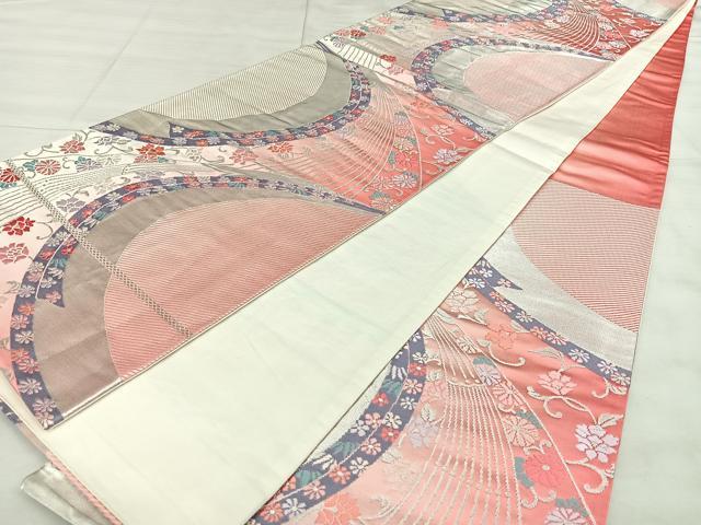 平和屋着物◎六通柄袋帯　唐織　花鳥文　銀糸　正絹　逸品　BAAX4143qw