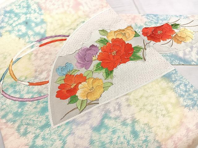 平和屋着物◎九寸名古屋帯　刺繍　扇面花文　金銀糸　正絹　逸品　BAAX4149qw