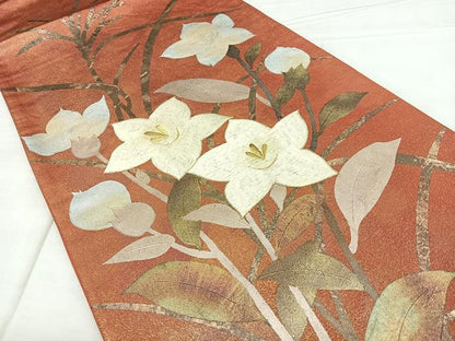 平和屋着物◎太鼓柄袋帯 駒刺繍 草花文 金銀彩 正絹 逸品 BAAX4151qw