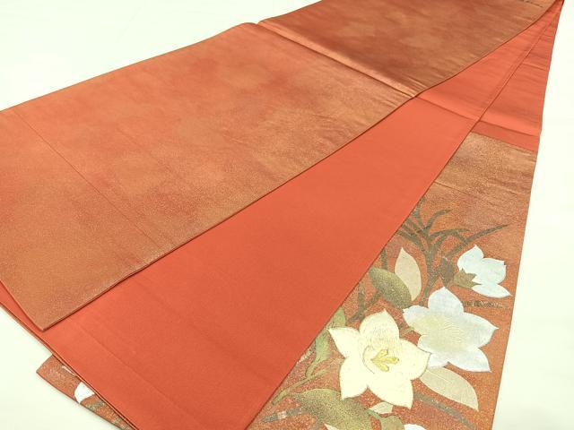 平和屋着物◎太鼓柄袋帯 駒刺繍 草花文 金銀彩 正絹 逸品 BAAX4151qw