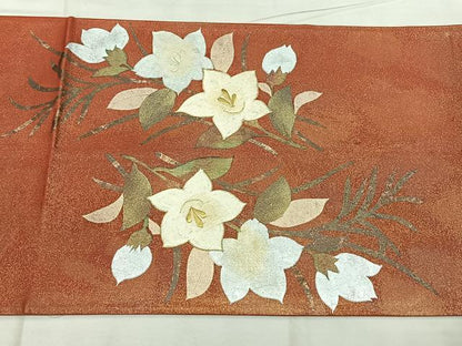 平和屋着物◎太鼓柄袋帯 駒刺繍 草花文 金銀彩 正絹 逸品 BAAX4151qw