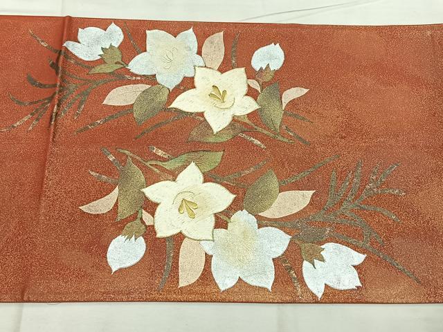 平和屋着物◎太鼓柄袋帯 駒刺繍 草花文 金銀彩 正絹 逸品 BAAX4151qw