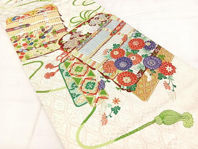 平和屋着物◎六通柄袋帯　唐織　鎧おどし　金糸　正絹　逸品　BAAX4158qw