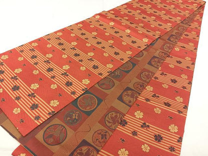 平和屋着物◎両面　全通柄袋帯　横段花文　正絹　逸品　BAAX4159qw
