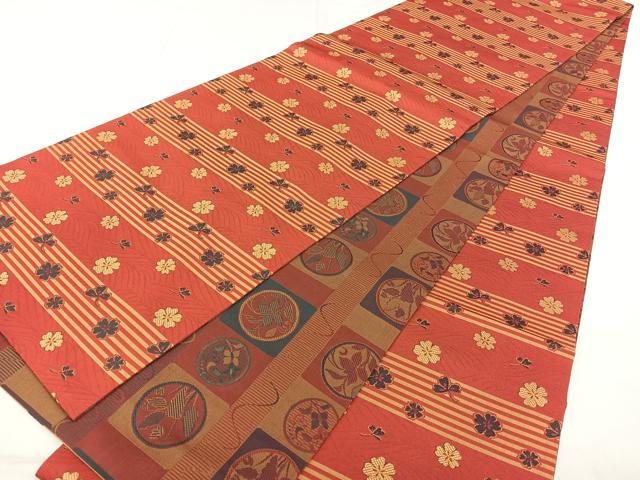 平和屋着物◎両面　全通柄袋帯　横段花文　正絹　逸品　BAAX4159qw