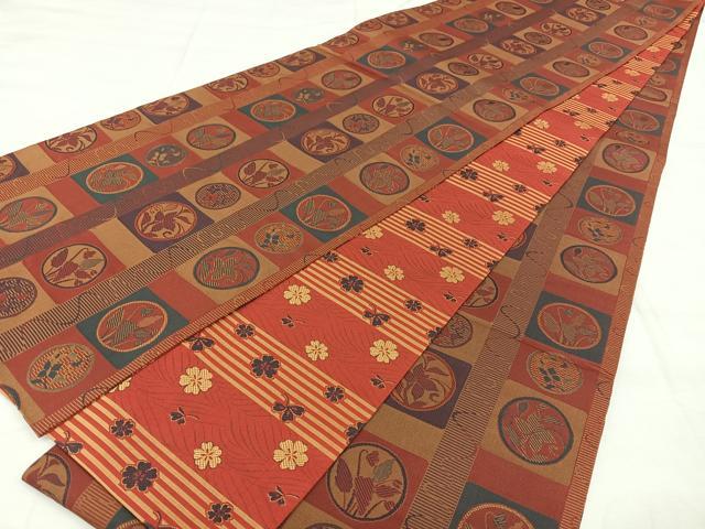 平和屋着物◎両面　全通柄袋帯　横段花文　正絹　逸品　BAAX4159qw