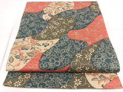 平和屋着物◎全通柄袋帯　霞花鳥文　正絹　逸品　BAAX4161qw