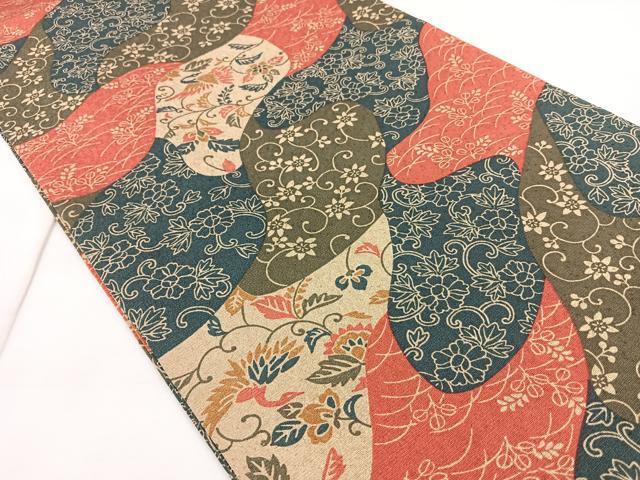 平和屋着物◎全通柄袋帯　霞花鳥文　正絹　逸品　BAAX4161qw