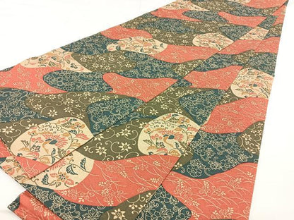 平和屋着物◎全通柄袋帯　霞花鳥文　正絹　逸品　BAAX4161qw
