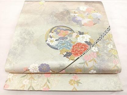 平和屋着物◎六通柄袋帯　唐織　雲取花丸文　金糸　引箔　正絹　逸品　BAAX4162qw