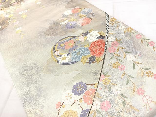 平和屋着物◎六通柄袋帯　唐織　雲取花丸文　金糸　引箔　正絹　逸品　BAAX4162qw