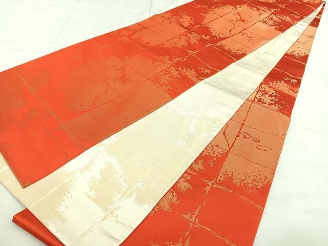 平和屋着物◎両面　全通柄袋帯　市松霞文　引箔　正絹　逸品　BAAX4166qw