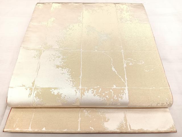 平和屋着物◎両面　全通柄袋帯　市松霞文　引箔　正絹　逸品　BAAX4166qw