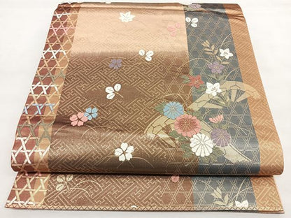 平和屋着物◎六通柄袋帯　唐織　草花間道　金糸　引箔　正絹　逸品　BAAX4174qw