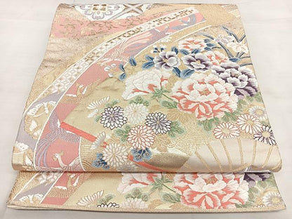 平和屋着物◎六通柄袋帯　唐織　熨斗小花文　金糸　引箔　正絹　逸品　BAAX4176qw
