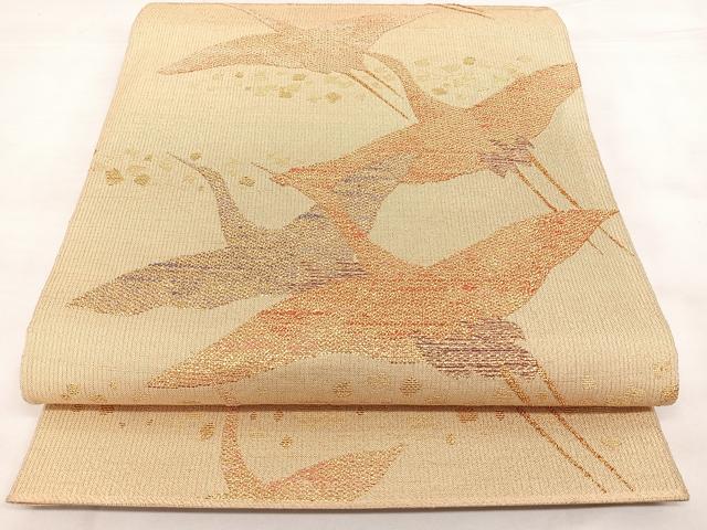 平和屋着物◎佐賀つづれ　六通柄袋帯　琳派翔鶴文　金糸　正絹　逸品　BAAX4182qw
