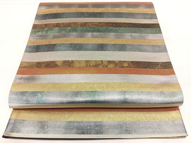平和屋着物◎西陣 つちもと謹製 六通柄袋帯 横段文 引箔 証紙付き 正絹 逸品 BAAX4187qw