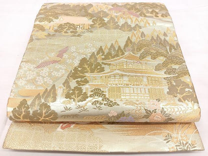 平和屋着物◎佐賀錦 六通柄袋帯 唐織 風景文 金銀糸 正絹 逸品 BAAX4188qw