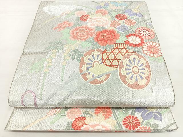 平和屋着物◎六通柄袋帯 唐織 花車文 金銀糸 正絹 逸品 BAAX4191qw