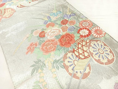 平和屋着物◎六通柄袋帯 唐織 花車文 金銀糸 正絹 逸品 BAAX4191qw