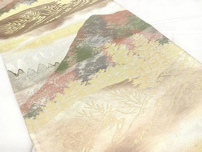 平和屋着物◎六通柄袋帯 遠山文 金銀糸 引箔 正絹 逸品 BAAX4193qw