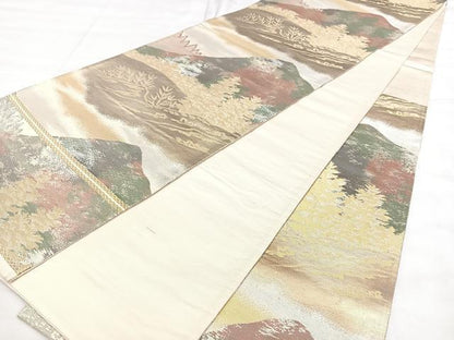 平和屋着物◎六通柄袋帯 遠山文 金銀糸 引箔 正絹 逸品 BAAX4193qw