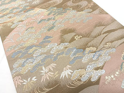 平和屋着物◎六通柄袋帯 唐織 遠山寿松文 金糸 正絹 逸品 BAAX4194qw