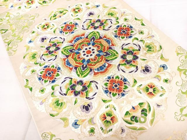 平和屋着物◎西陣 六通柄袋帯 唐織 正倉院花文 金糸 正絹 逸品 BAAX4200qw