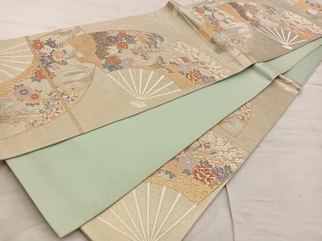 平和屋着物◎六通柄袋帯 古典錦 扇面風景花鳥文 金銀糸 正絹 逸品 BAAX4202mz