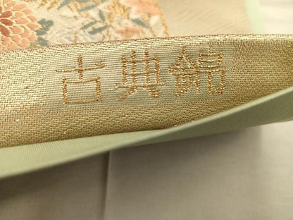 平和屋着物◎六通柄袋帯 古典錦 扇面風景花鳥文 金銀糸 正絹 逸品 BAAX4202mz