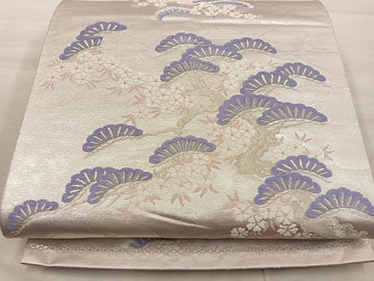 平和屋着物◎六通柄袋帯　舞桜松文　銀糸　正絹　逸品　BAAX4203mz