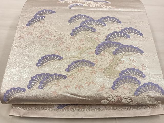 平和屋着物◎六通柄袋帯　舞桜松文　銀糸　正絹　逸品　BAAX4203mz