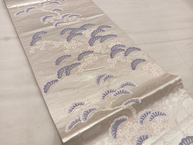平和屋着物◎六通柄袋帯　舞桜松文　銀糸　正絹　逸品　BAAX4203mz