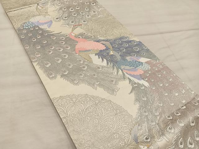 平和屋着物◎六通柄袋帯　唐織　更紗孔雀文　プラチナ箔　正絹　逸品　BAAX4214mz
