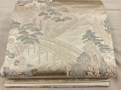 平和屋着物◎六通柄袋帯　王朝錦　渡橋樹林文　金糸　正絹　逸品　BAAX4217mz