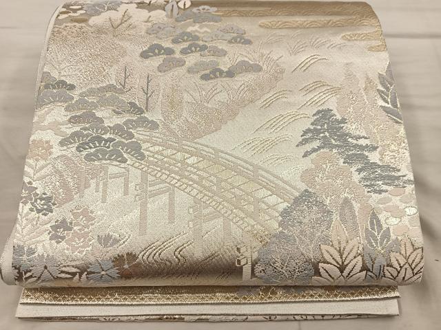 平和屋着物◎六通柄袋帯　王朝錦　渡橋樹林文　金糸　正絹　逸品　BAAX4217mz