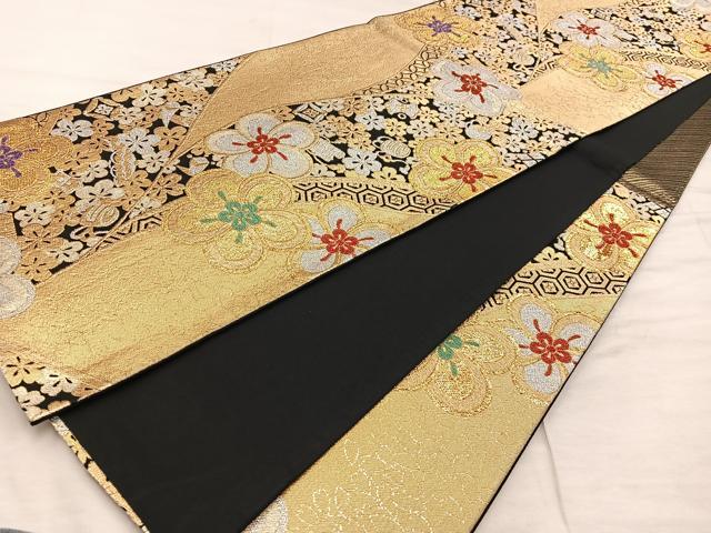 平和屋着物◎六通柄袋帯 宝尽くし梅花文 黒地 金銀糸 正絹 逸品 BAAX4218mz